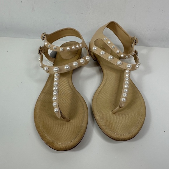 CHANEL Faux Pearl Thong Flat Beige Sandal Women's Size 39 1/2 With Box - Picture 8 of 16